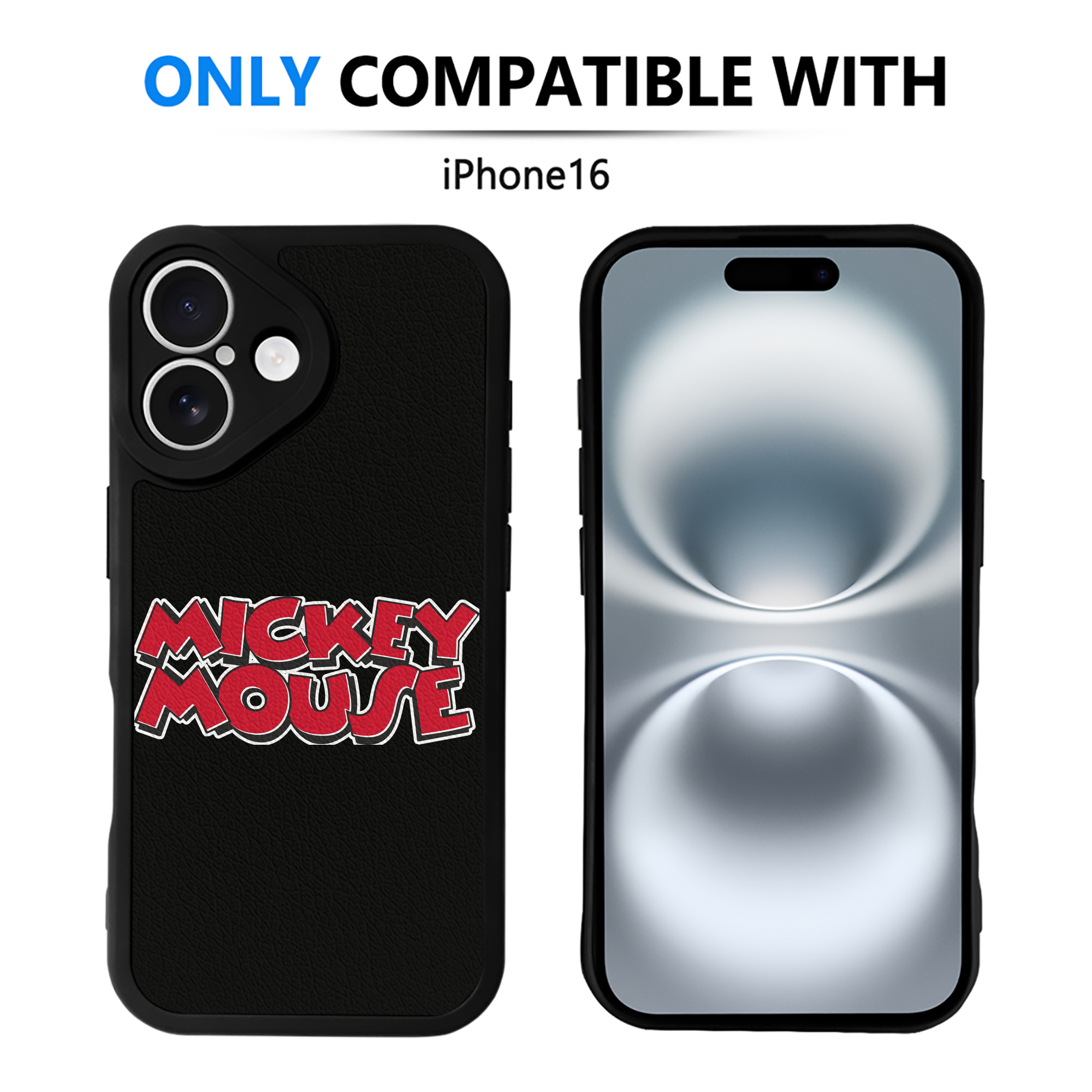 （画像用） ミッキーマウス Mickey Mouse 【iPhone 16シリーズ対応】シリコンスマホケース（レザー調） 材質：シリコン